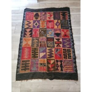 Vintage Handwoven Wool Kilim Rug 43"X62" READ Patchwork Multicolor Turkish